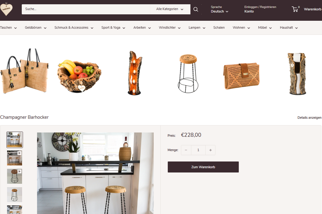 verKORKst Onlineshop im neuen Design
